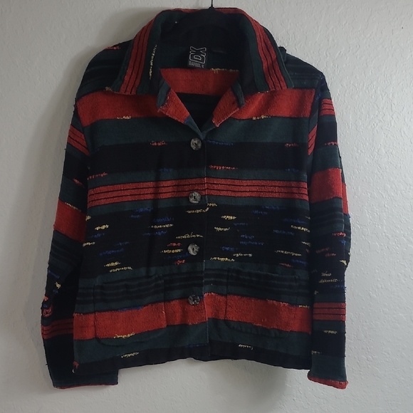 Daniel K Jackets & Blazers - Daniel K Striped Red and Black Button-Up Jacket